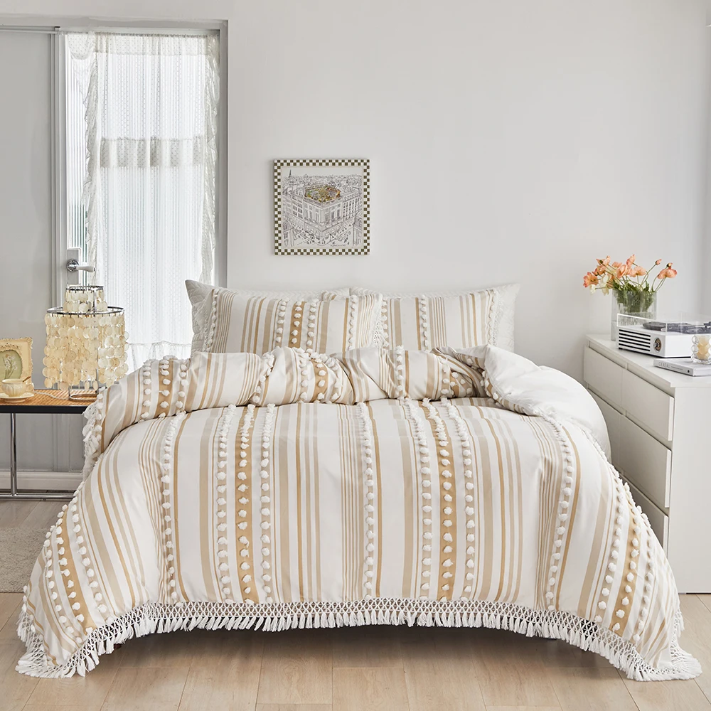 Duvet Cover Bedding Set Twin Full Queen King 135x200 Nordic Quilt Cover 240x220 Double Single Ball Tassel Bed Linen 200x200