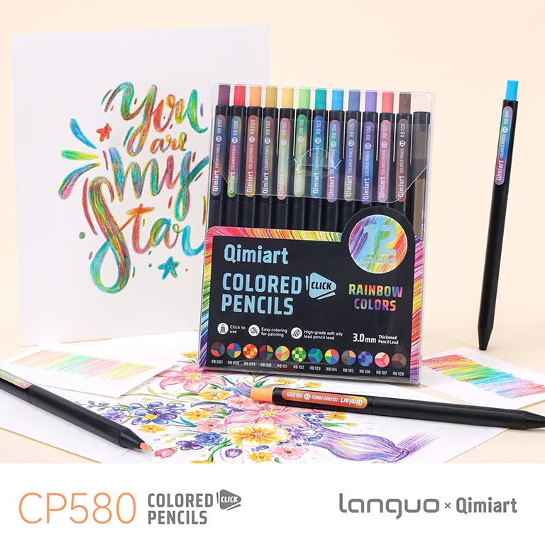Click Colored Pencils  Thick Oaily Lead Retractable Mechanical Pencil With Sharpener for Sketching Drawing Art Supp