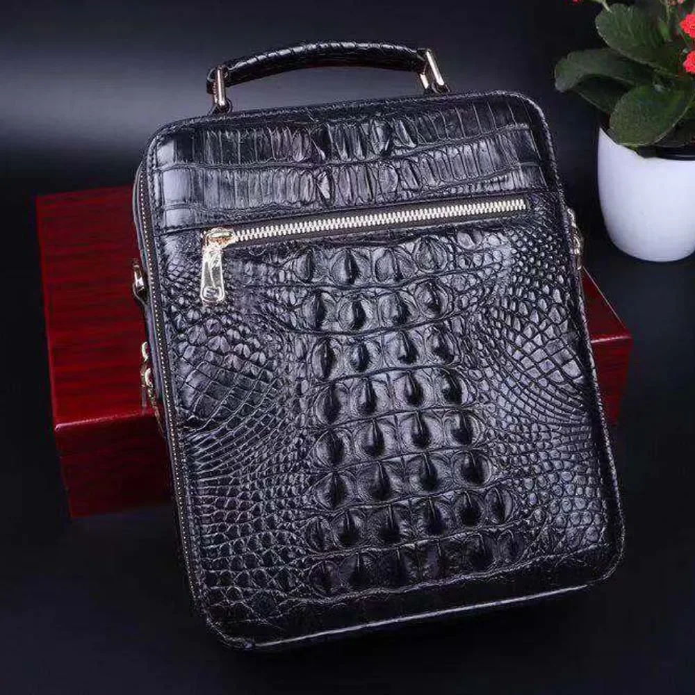 hexiaofengdedian men crocodile leather handbag male single shoulder bag black crocodile skin bag