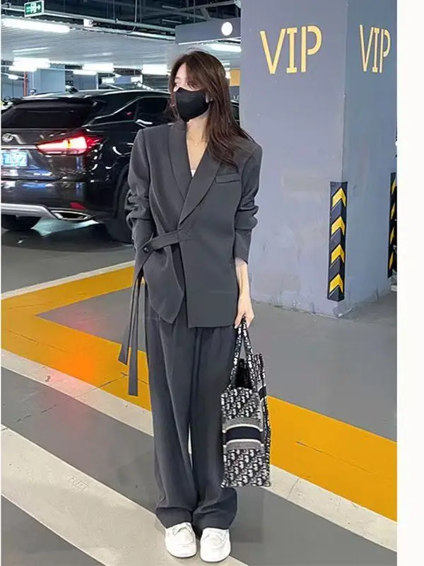 

Lotte Korean Sle Women's Faion Set Loose Wide Leg Pants Two Piece Spring Autumn Large Size Casual Wear for Older Women