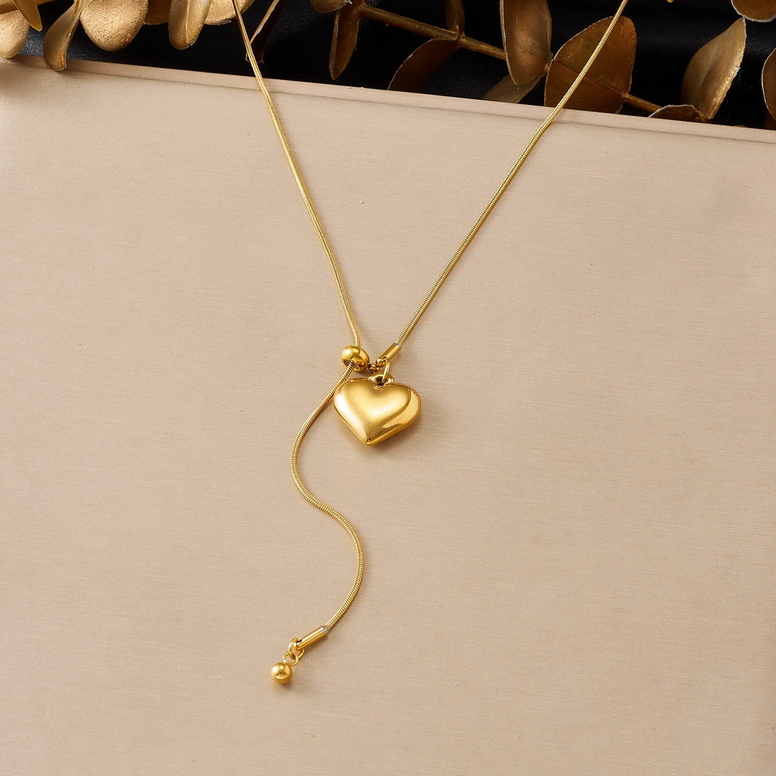 Puffy Love Heart Necklace For Women Hypoallergenic Stainless Steel Non Fading Gold Adjustable Snake Chain Valentines Day Jewelry