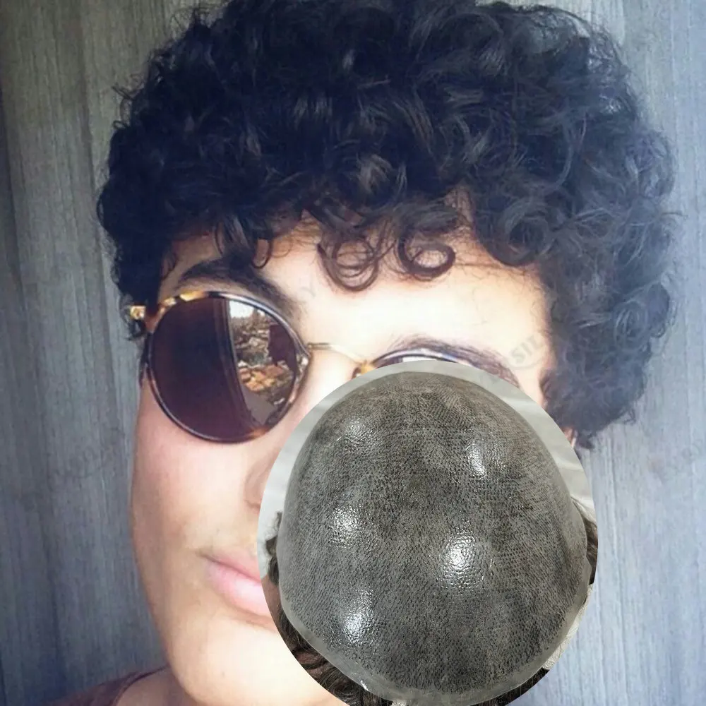 

18 мм вьющийся мужской парик из человеческих волос, прочный парик для кожи, афроамериканский микрокожа, полная искусственная основа, афро-волна, мужской капиллярный протез