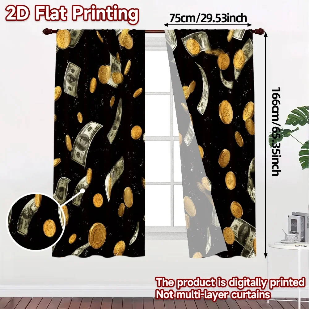 2pcs, 2D FLAT PRINTING Curtains (Without Rod) MoneyRain Chic Pattern Curtains Fabric Curtains Holiday Decorative for Living
