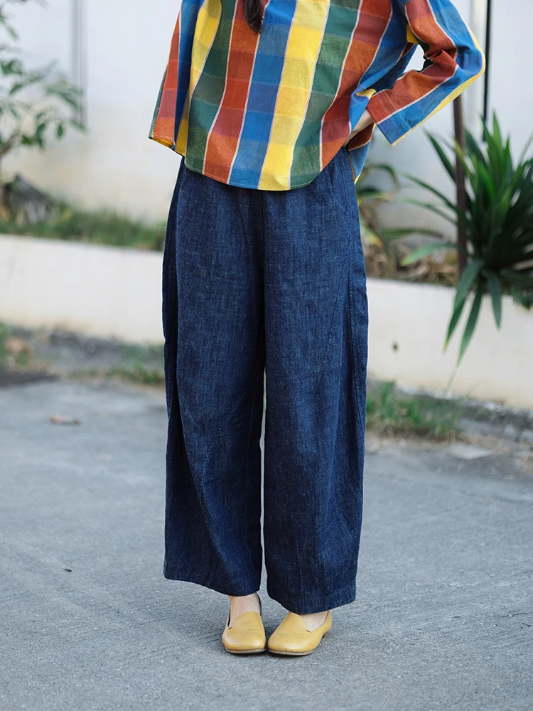 

Повседневные хлопковые брюки Hane с широкими штанинами, женские свободные джинсы с эластичным поясом, прямые однотонные джинсы для весны и осени