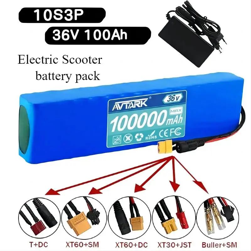 

10S3P 36V 100Ah Rechargeable Lithium Battery Pack 18650 Li-ion Batteries 350W 500W For Motorcycle Modified Bicycle Scooter