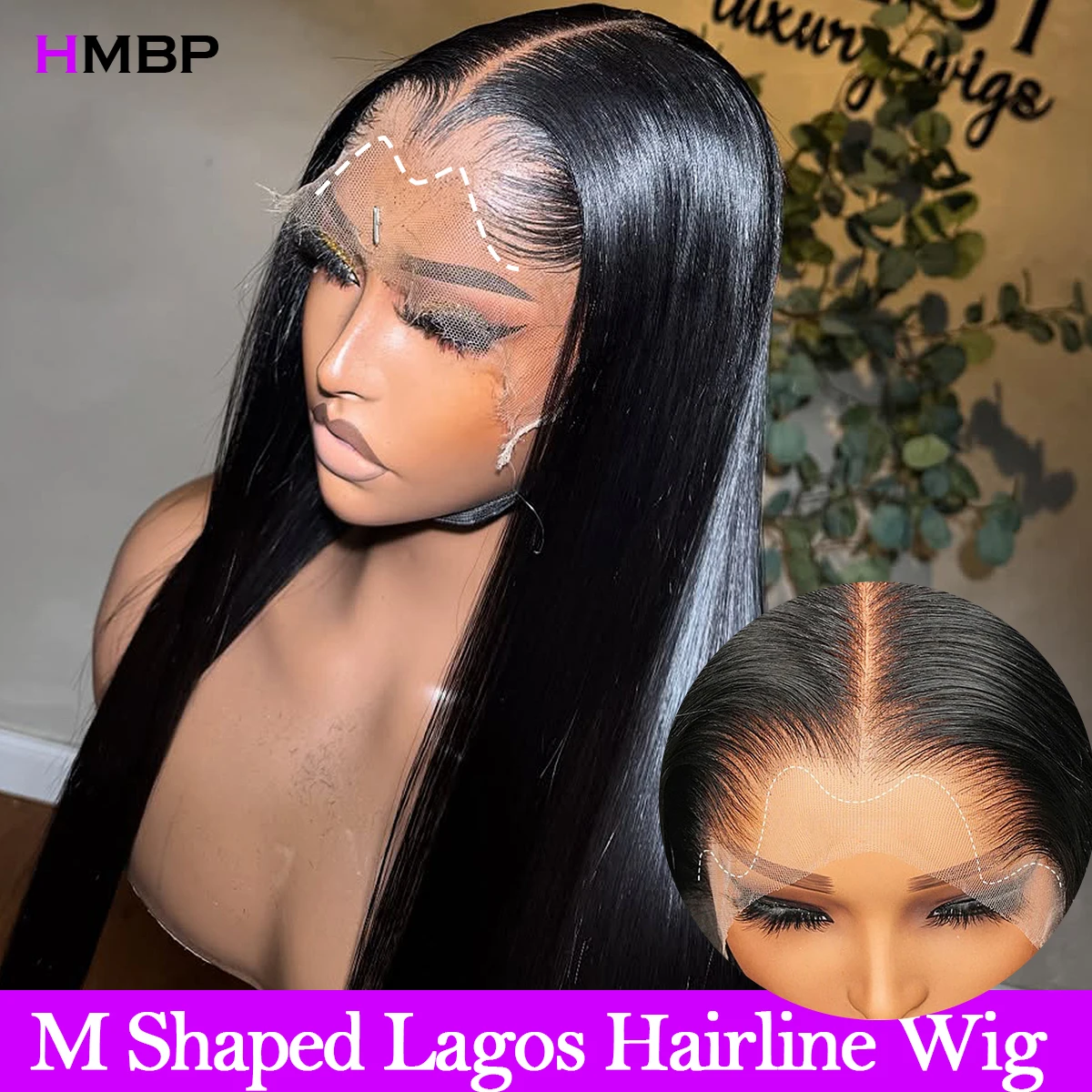 450 Density 13x6 Hd M Shaped Lagos Hairline Lace Frontal Wig Human Hair Sliky Bone Straight Vietnamese Tiny Knots Human Hair Wig