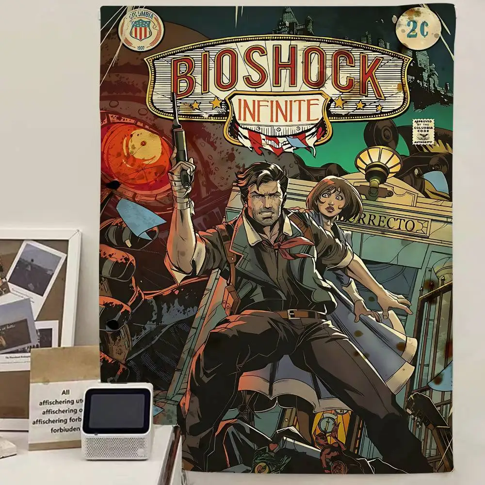 Tapisserie d'art rétro B-Bioshock R-Rapture, jeu d'anime, science-fiction, décoration murale pour la maison