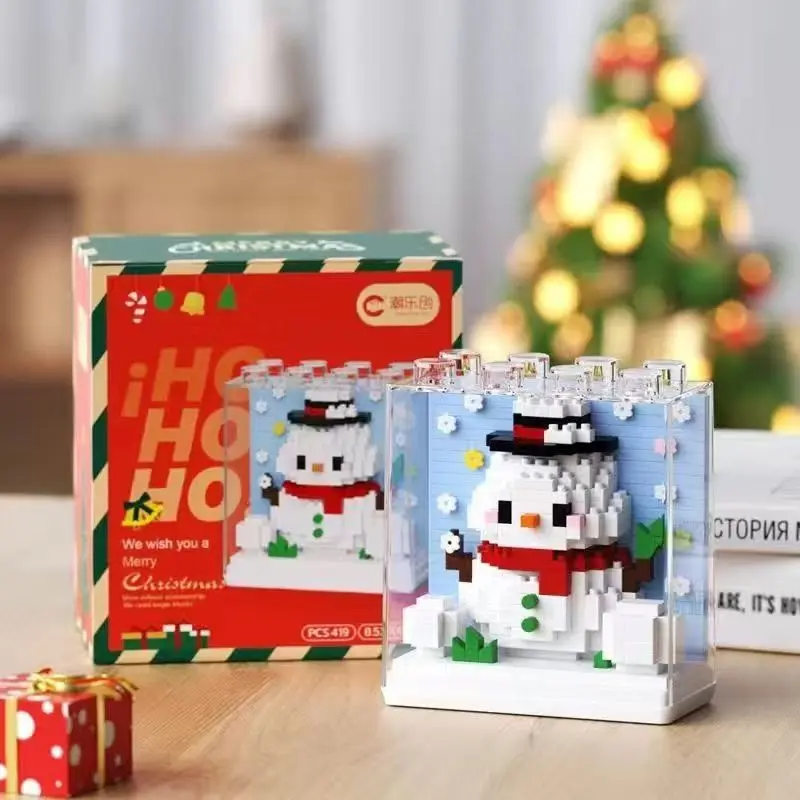 Huiqibao New Mini Santa Claus Miniature Model Building Blocks DIY Tree Elk Snowman Set brick Toy New Year Gift