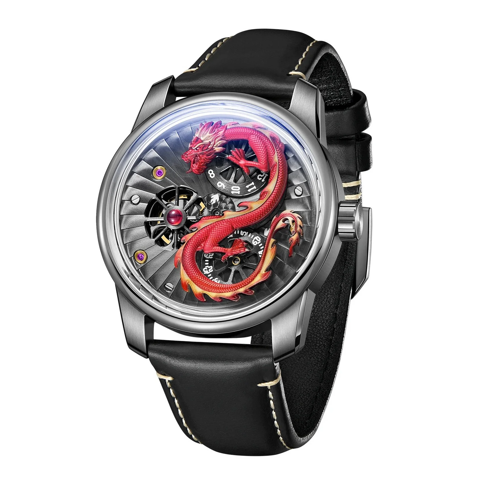 OBLVLO Men Automatic Watch 45MM New Design Mechanical Wristwatch Luminous Dragon Dial Sapphire Mirror 3Bar Waterproof