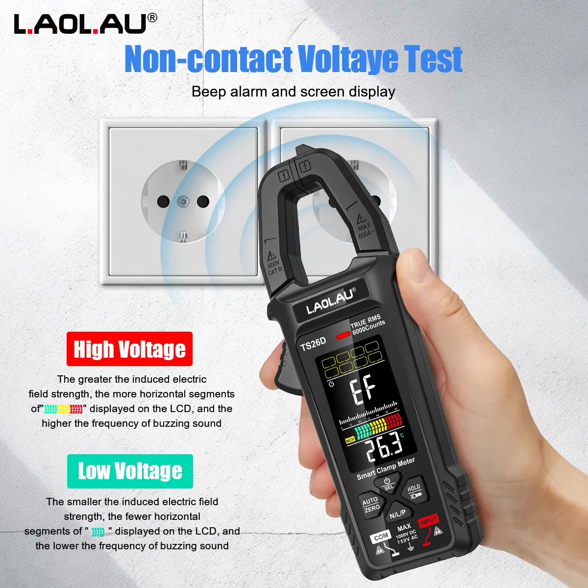 Digitales Zangenmultimeter TS-26A/26D Strom Spannung NCV Auto-Bereichswahl Widerstand Kapazität Temperatur Typ-C Wiederaufladbarer Amperemeter – Detail 6
