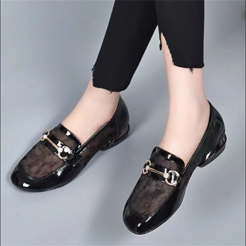 Summer Mesh Shoe For Women Breathable Leather Shoes Round Toe Low Order Shoes For Women Root non-slip Single Shoes