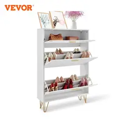 VEVOR Meuble de Rangement à Chaussures avec 3 Abattants Armoire à Chaussures Grande Capacité en Panneau Aggloméré Range-Chaussures pour Talons Bottes Meuble d'Entrée Couloir et Salon 80x24x120 cm