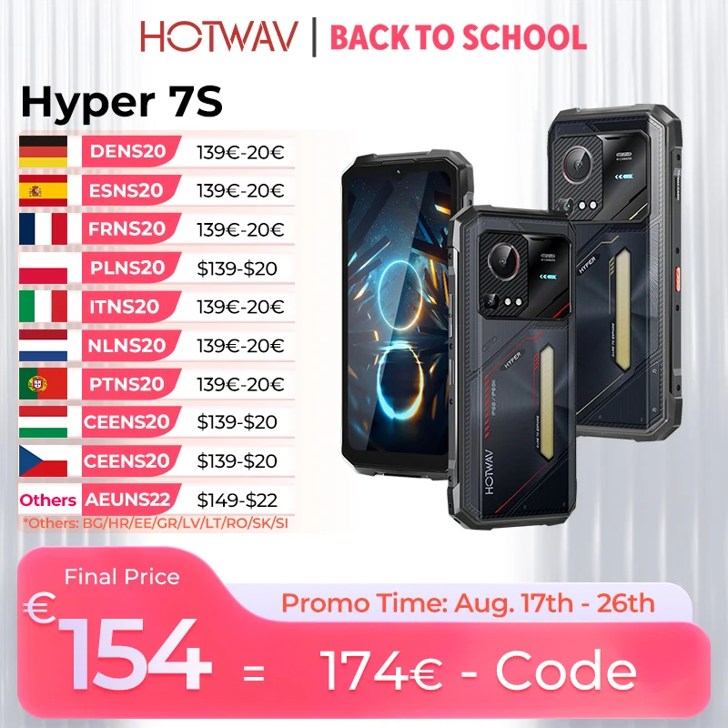 HOTWAV Hyper 7S Robustes 5G-Smartphone mit Android 15, 4GB RAM, 256GB Speicher, 10800mAh Akku, 20W Schnellladung, 6,6'' 120Hz Bildschirm und Super-Campinglampe