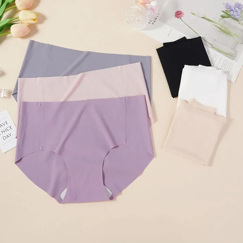 Light Colored Japanese Women's Seamless Briefs Underwear Female High Waist Ice Silk Panties One-piece Intimate Lingerie