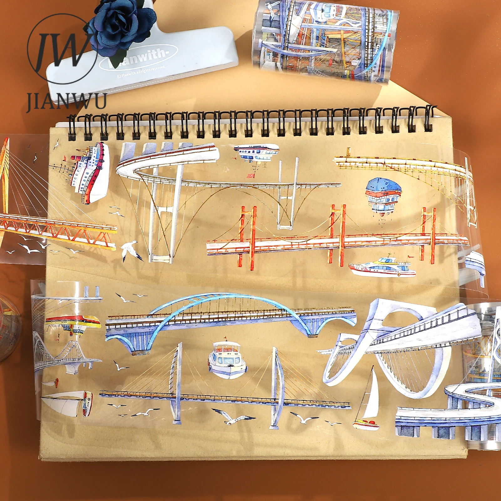 

JIANWU 70мм*5м Винтажная ПЭТ-лента с изображением моста через реку и пейзажа, для коллажей, скрапбукинга, творчества, DIY, дневников и канцелярских товаров