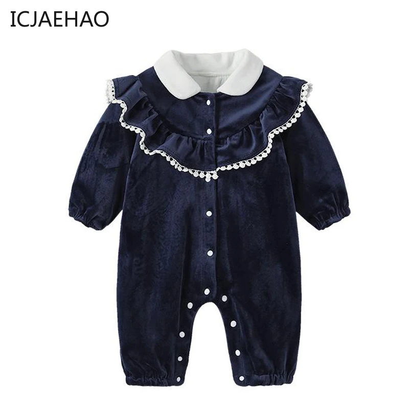 

Newborn Baby Girls Romper Clothes Autumn Bodysuits One-Pieces Toddler Infant Dark Blue Velvet Jumpsuits Outfit Children Chothes