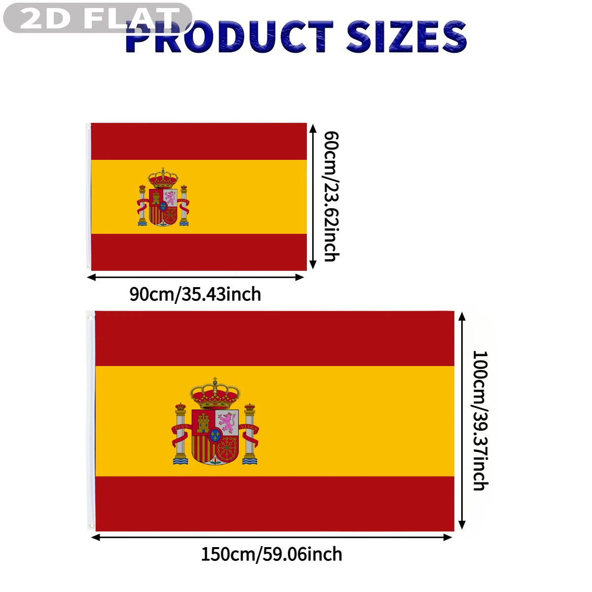 2D Flat 1pc Spain Flag, Spanish National Flag, Polyester Flag with 2 Grommets, Unequal Red Wide Yellow Red Stripes Design