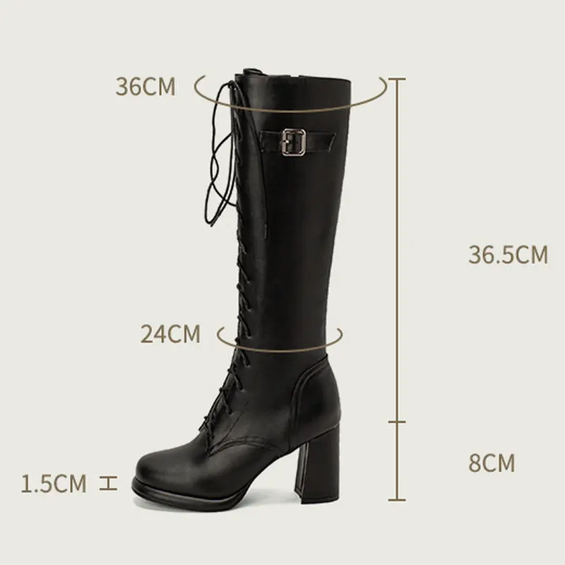 Platform Knee High Boots Women Chunky Heel Side Zip Round Toe Girl Combat Shoes Autumn Winter Punk Motorcycle Long Boots 5 Color