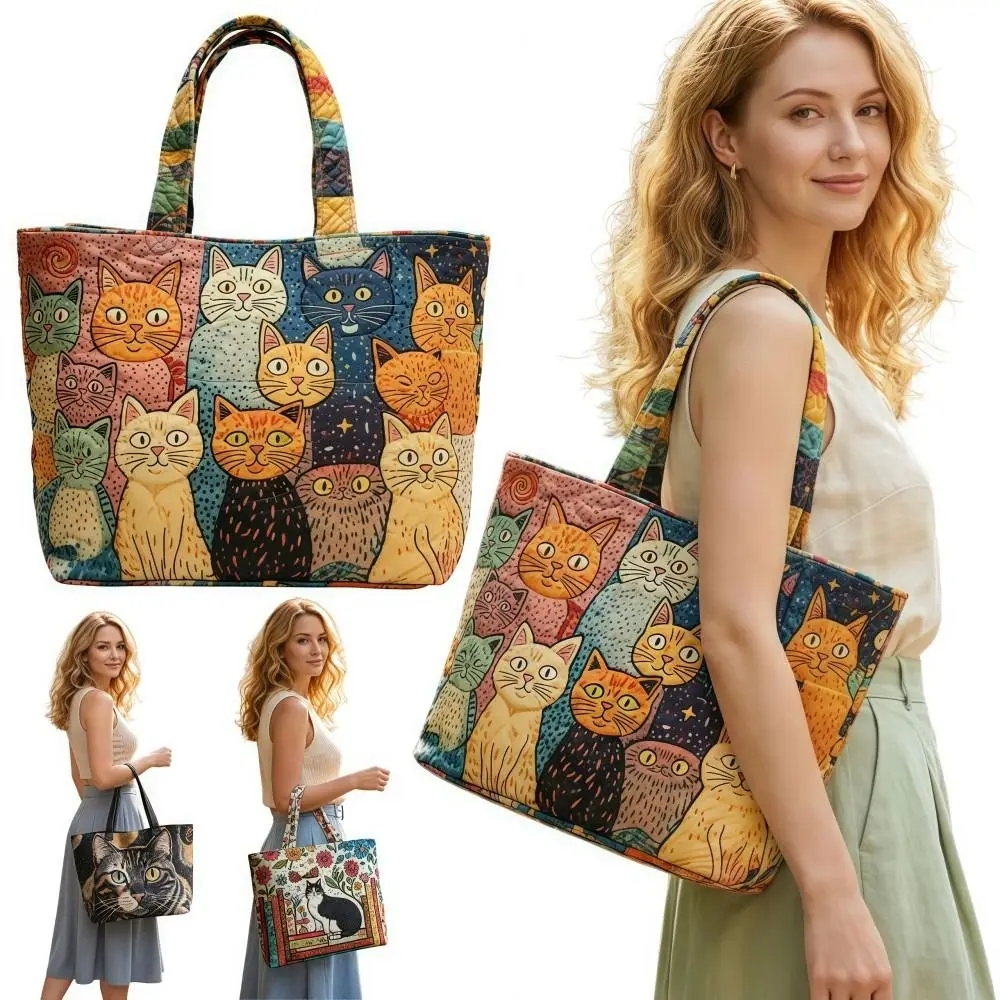 

Винтажная женская стеганая сумка-тоут из легкого хлопкового холста, сумка через плечо с 3D-принтом, вместительная сумка для покупок для женщин и девушек