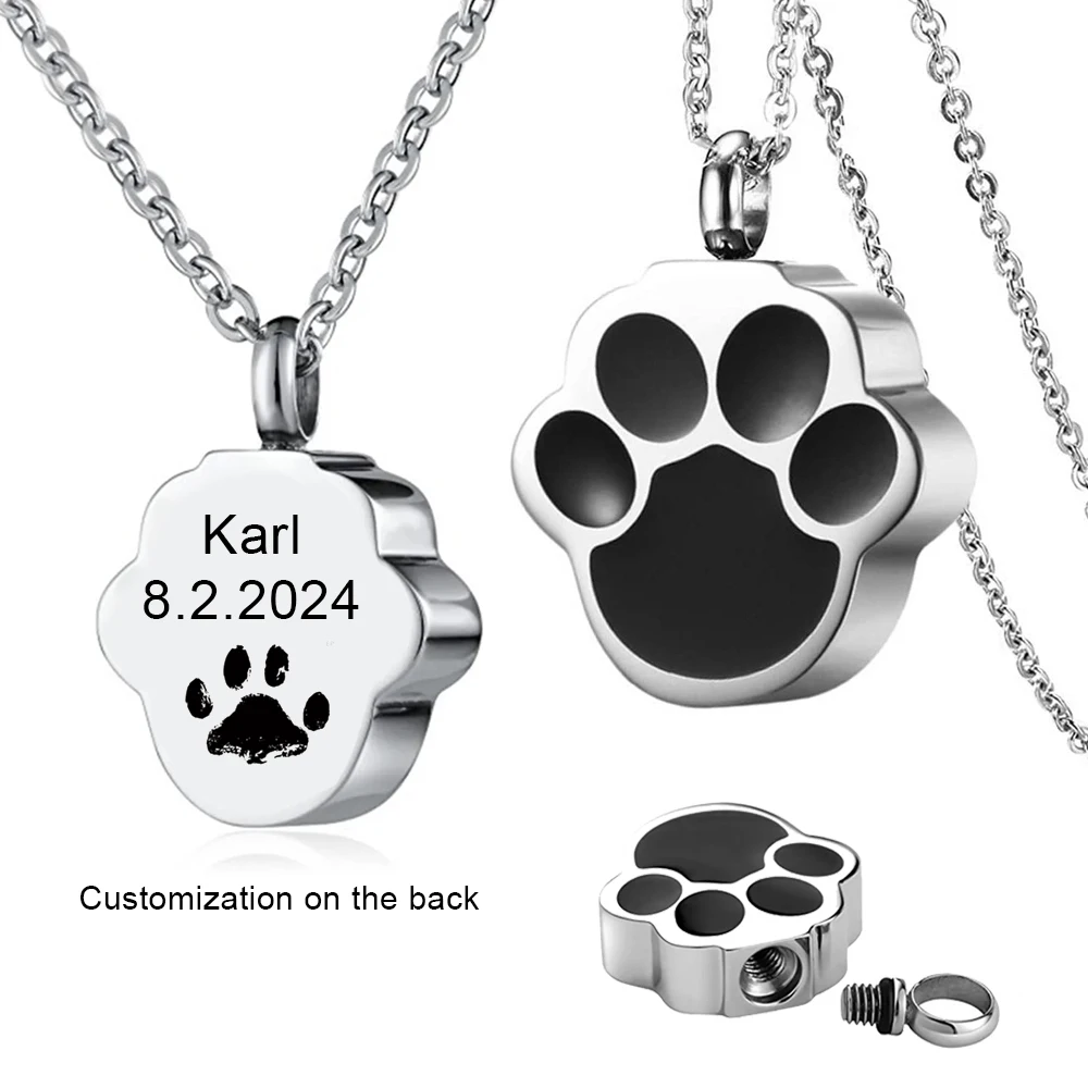 Customized Pet Cat Dog Paw Print Cremation Jewelry for Ashes Wearable Urn Necklace Keepsake Memorial Pendant for Women Men