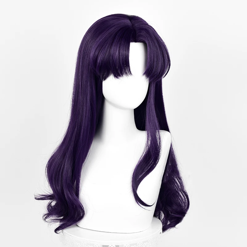 คัตสึรากิ มิซาโตะคอสเพลย์วิกผมอะนิเมะ EVA สีม่วงผมยาวหยิกฮาโลวีนคริสต์มาสคาร์นิวัลสำหรับผู้หญิง