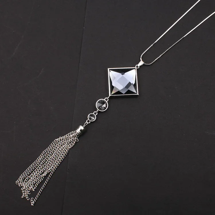 Women Long Tassel Necklaces Collier Femme Maxi Fashion Square Geometric Necklace Statement Colar Accessories Jewelry Gift