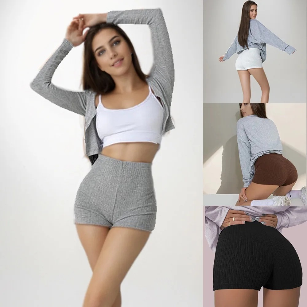 

High Waist Sports Shorts Fashion Hip Lift Breathable Fitness Pants Solid Color Yoga Shorts Gym