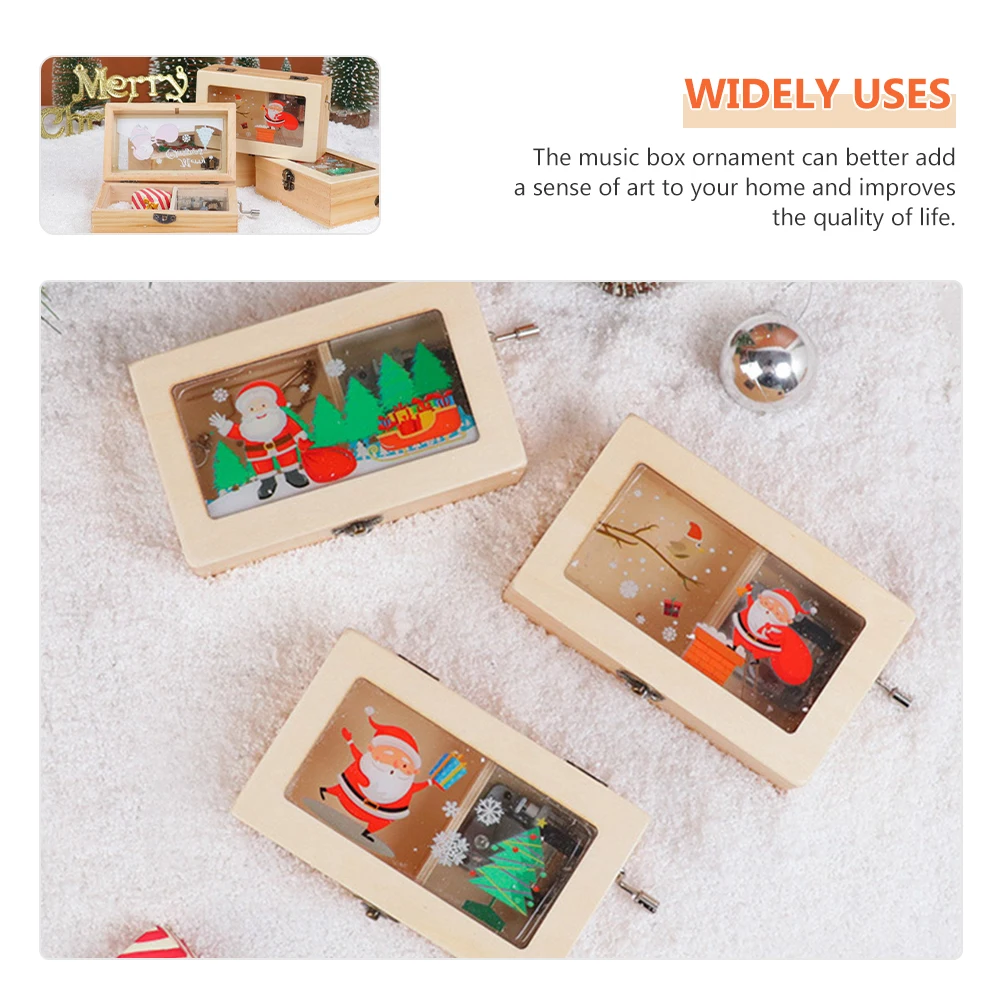 

Adorable Christmas Melody Box Wooden Hand-Cranked Music Box Desktop Decoration Table Decor Creative Festival
