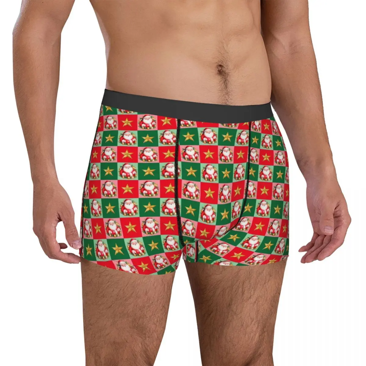 Retro Santa Claus Plaid Christmas Underwear Soft Panties Custom Boxer Brief Pouch Men's Oversize Trunk