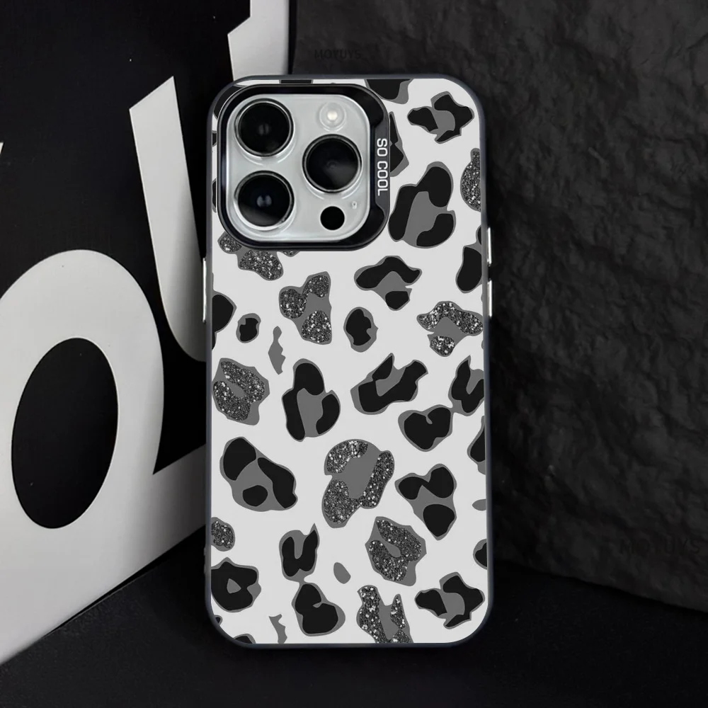 Luxury Leopard Print Phone Case IMD Color Silver Shell For IPhone 16 15 14 13 12 Pro Max Plus