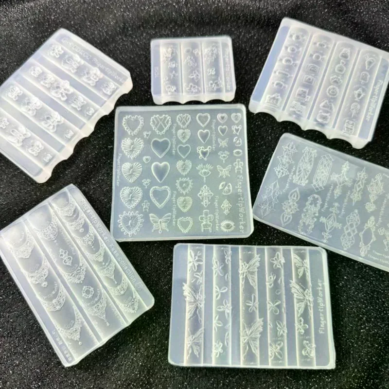 الباروك القلب الفرنسية قلادة فراشة زهرة 3D الاكريليك مسمار العفن DIY مسمار الفن الديكور قالب مانيكير شفاف #1