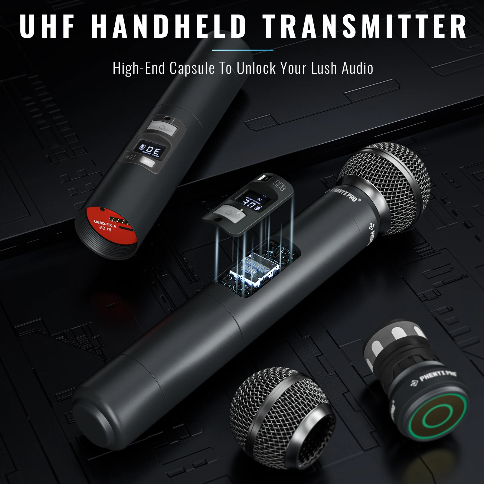 نظام ميكروفون لاسلكي مزدوج قابل للتعديل احترافي من Phenyx Pro UHF لعروض المسرح بناء معدني قوي 100 متر PTU71