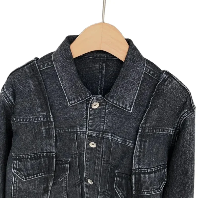 New 2024 High Quality Women 100% Cotton Denim Patchwork Jacket Polo Collar High Street Chic Stunning Fashion Design Trendy SC