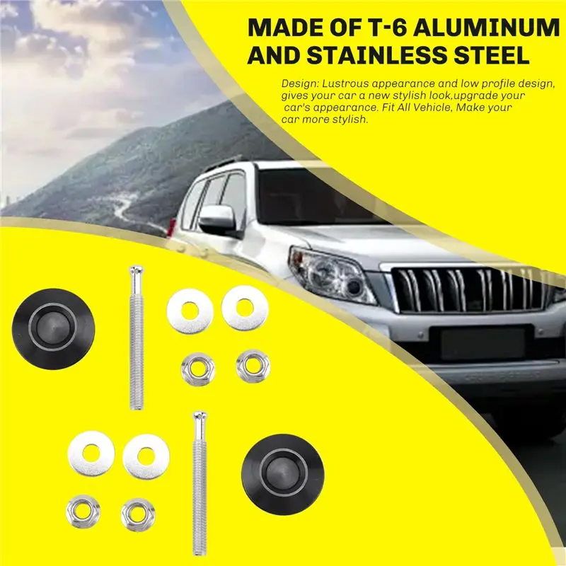 ABSL-2 PCS Push Button Quick Release Hood Bonnet Pins Lock Clip Car Bumper Latch Kit