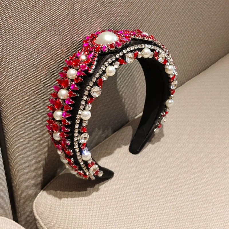 高級宴会ヘッドバンドヘアアクセサリーバロックワイドエッジヘアフープヘアバンド女性フルダイヤモンドヘアバンドヴィンテージヘアクリップ