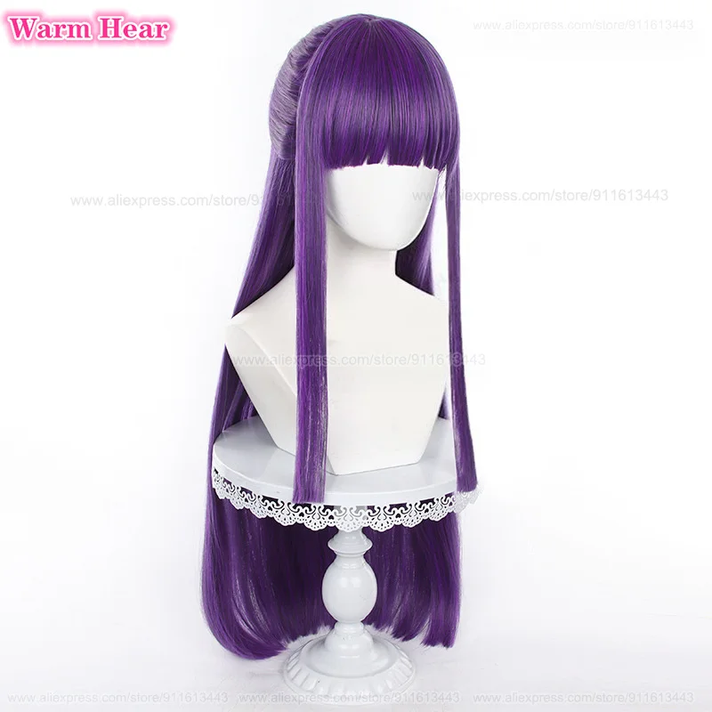 Helecho Cosplay peluca sintética Anime, cabello liso morado oscuro largo de 80cm, resistente al calor, gorro de peluca + peluca