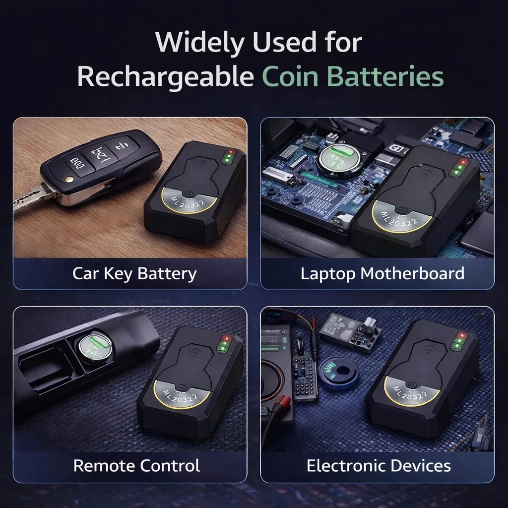 1PC Rechargeable ML2032 ML2020 ML2016 ML1220 Coin Cell Battery Charger LED Smart Display Charger For Car Key