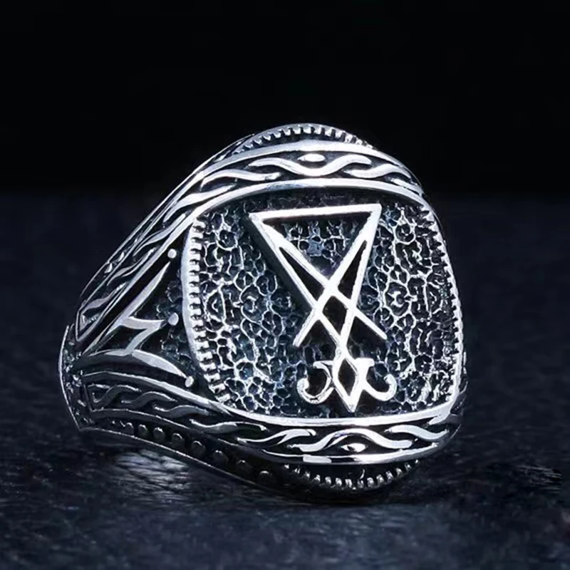 Anillos de sello de Lucifer gótico para hombres y mujeres, sello de Satán, Punk, acero inoxidable, bruja pagana, ewelry, regalo de fiesta OSR021