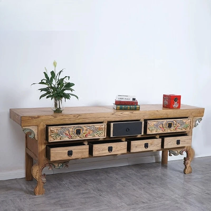 Modern simple new Chinese solid wood TV cabinet Elm classical decorative partition cabinet small apartment