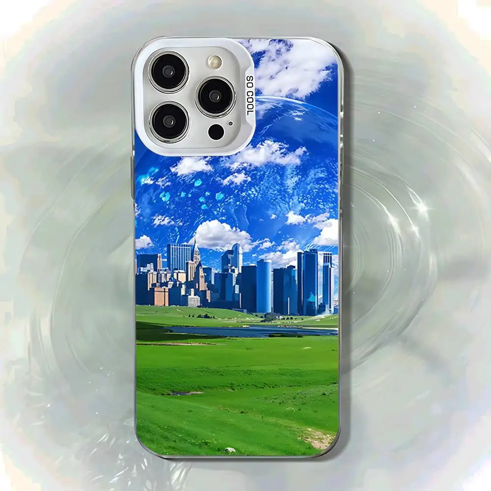 Funda de teléfono Frutiger Aero estilo azul para iPhone 17,16,13,12,X,11,15,14,Pro,Max,Plus,SE4,Air,Mini blanco IMD HD mate