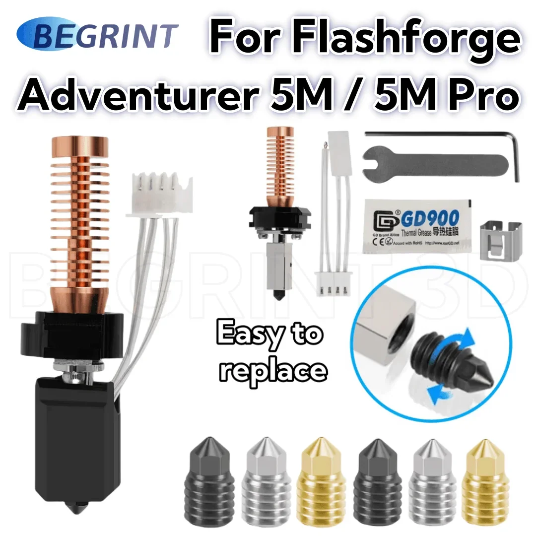 Upgrade Hotend For Flashforge Adventurer 5M / 5M Pro Pinting Head 280℃ Ceramic Heating Block Kit AD5M Hard Steel Nozzle Hot End