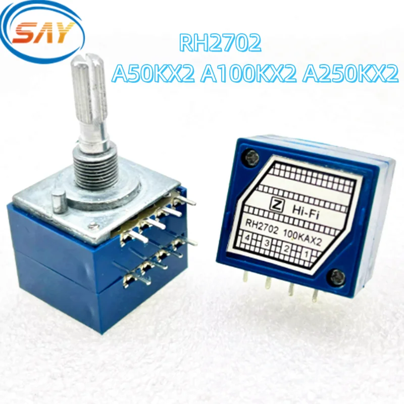 1PCS RH2702 Resistance stepping Dual-unit Potentiometer A50KX2 A100KX2 A250KX2 8pins ALPS RK27 Floral Axis 25mm