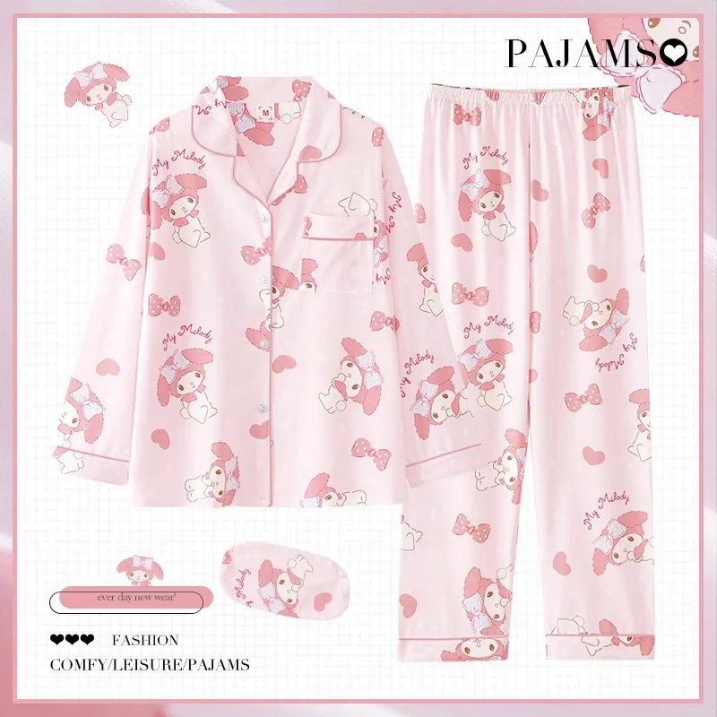 

Комплект женской пижамы Sanrio My Melody из 2 предметов: милые топы с длинными рукавами и брюки в стиле аниме, кавайный домашний костюм для девушек на весну