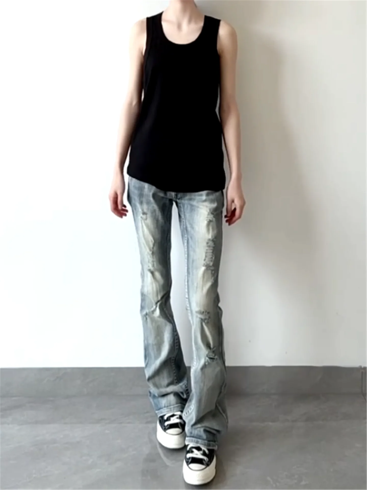 

Low Waist Bell Bottom Jeans Women's Slimming Torn Casual Cotton Denim Pants Summer Fashion High Rise Long Leggings