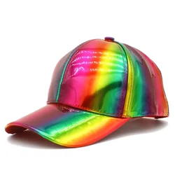 New Unisex PU Leather Laser Style Baseball Cap Street Hip Hop Hat Men Women Dazzling Colors Y2K Cap