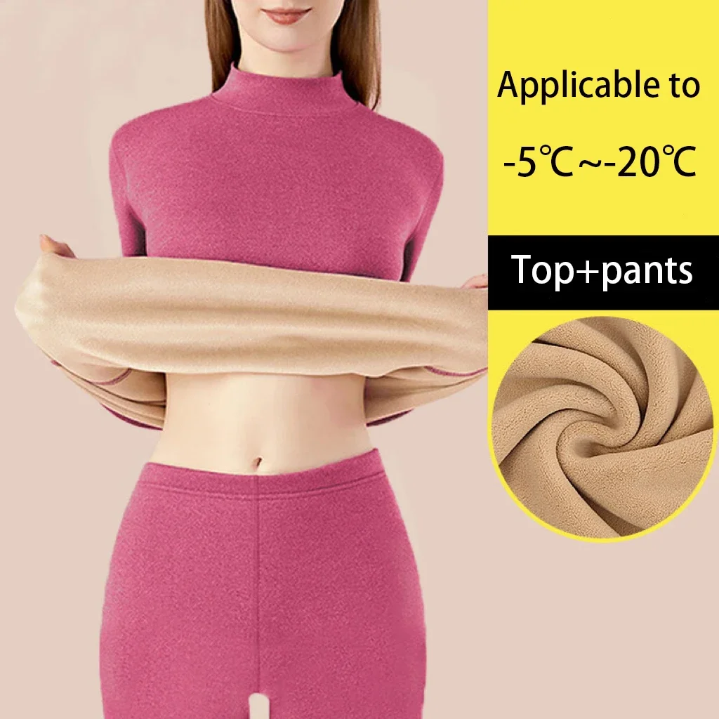 1Set Ultra Thick Thermal Underwear Women Stand Collar Seamless Warm Lingerie Winter Long Sleeve Bottoming Thermal Clothing Sets