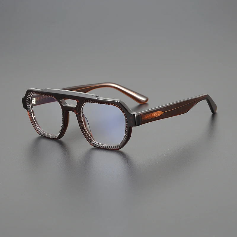 Niche high-grade acetate glasses frame Fashion double beam thick frame cool eyeglasses Men and women myopia eyewear