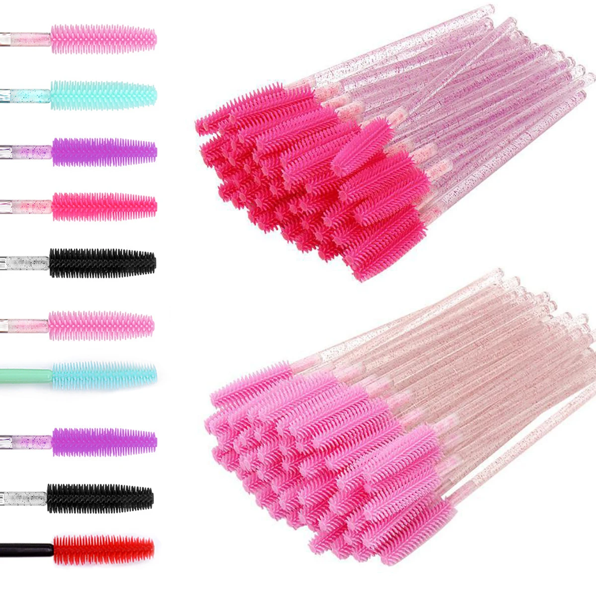 50pcs Silicone Crystal Mascara Wands Applicator Disposable Diamond Gel Eyelash Brushes Comb For Women Beauty Makeup Brush Tools