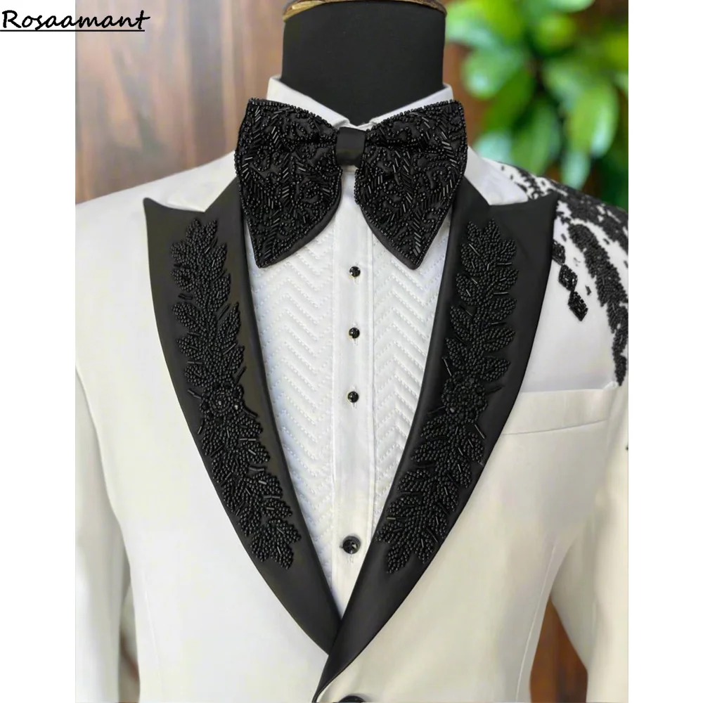 Cristalli Abiti da uomo Jacquard di alta qualità Smoking da sposo da sposa Slim Fit Moda 3 pezzi Set Costume bello Homme