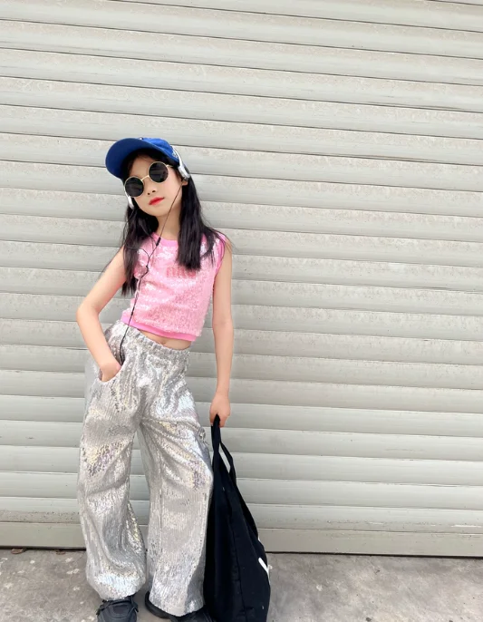 Traje de pantalón deportivo de verano 2025 para niños, estilo urbano, para niña, disfraz para niño, atuendo de actuación para estudiantes de breakdance, camisa para presentaciones.